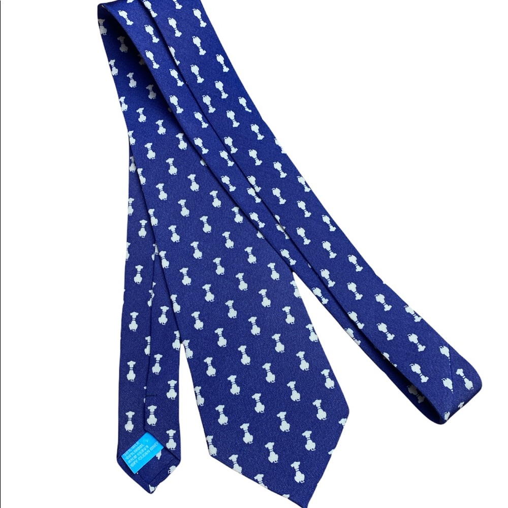 J. McLaughlin Men’s Wool & Silk Blue White Sitting Dogs Turned Tie 57”